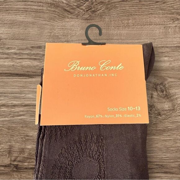 NWT Bruno Conte Men’s Dark Brown Ribbed Dress Socks Size 10-13 Rayon Nylon - Picture 5 of 5